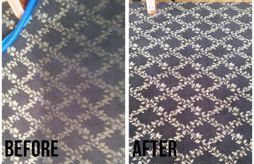 Before and after of rug cleaned by Lakeshore Chem-Dry in Sheboygan, WI